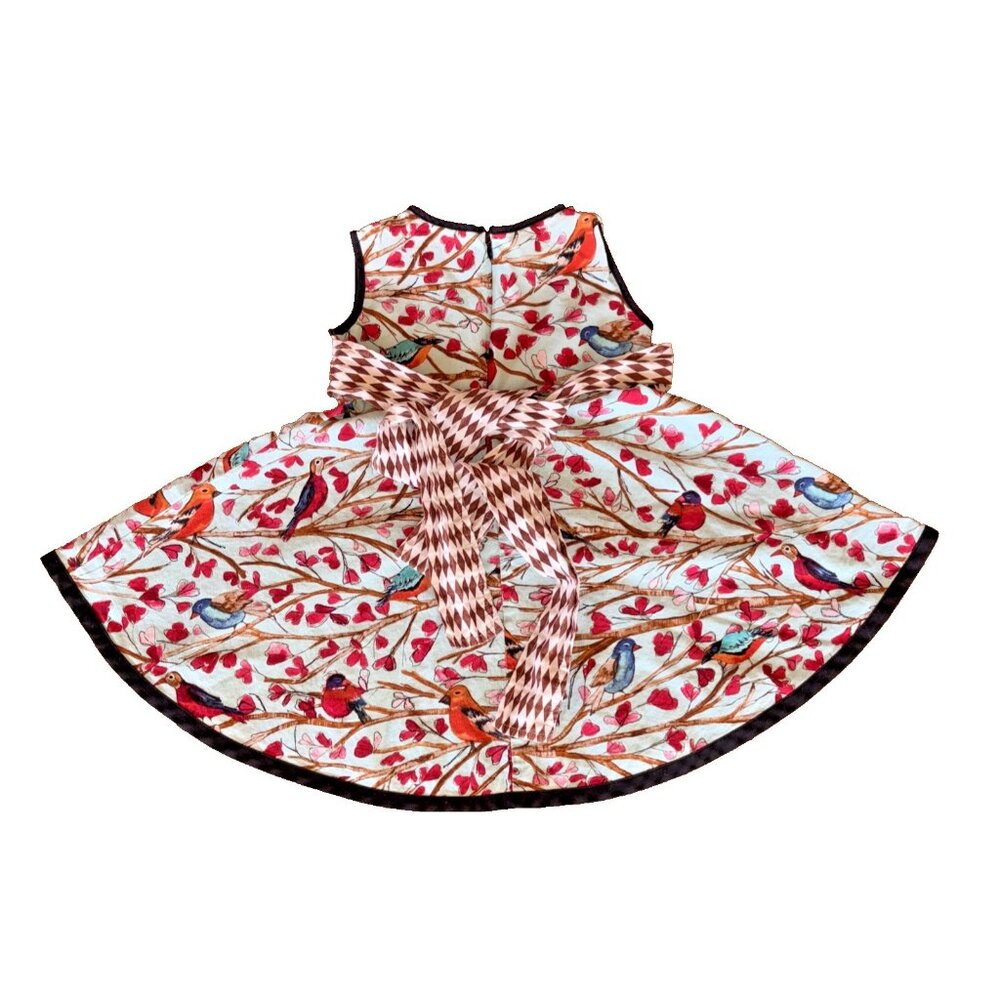 Redfish Kids Courageous 100% Cotton Size 3 Dress Red Bird Branch Tie Back Summer